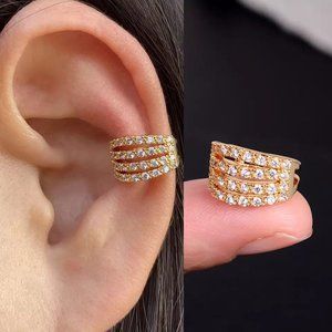 Triple Line Gold Stone Ear Cuff New